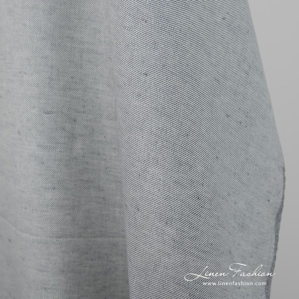 Linen cotton fabric blueish grey twill weave 150cm