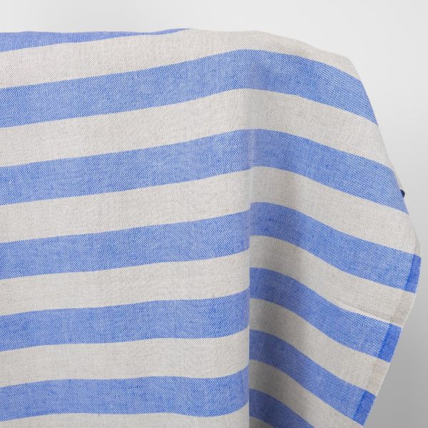 linen cotton blue beige stripes, horizontal.