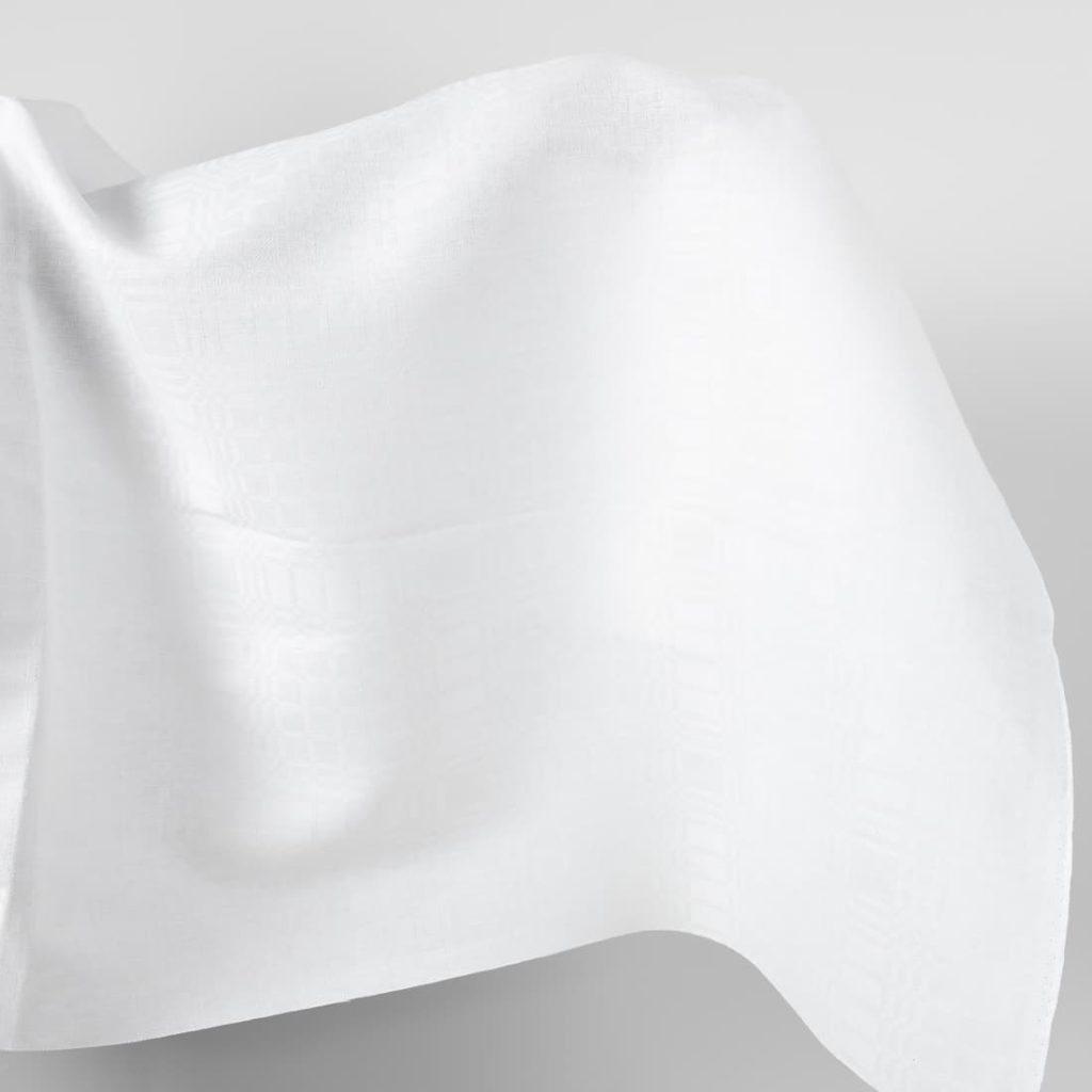 Linen cotton fabric bright white checks pattern