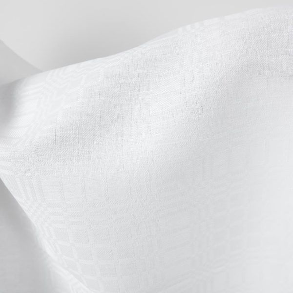 Linen cotton fabric bright white checks pattern close up detail