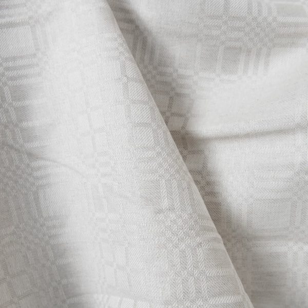 Linen cotton fabric in light beige checks detail view