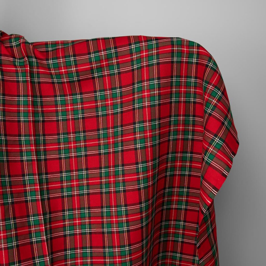Linen cotton fabric red green checks
