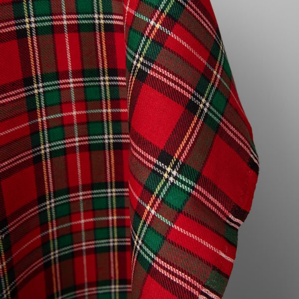 Linen cotton fabric red green checks, fabric edge