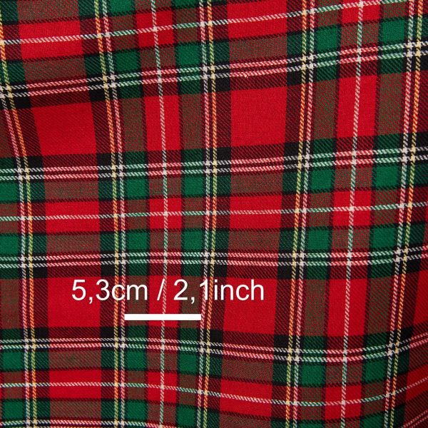 Linen cotton fabric red green checks, with measurements