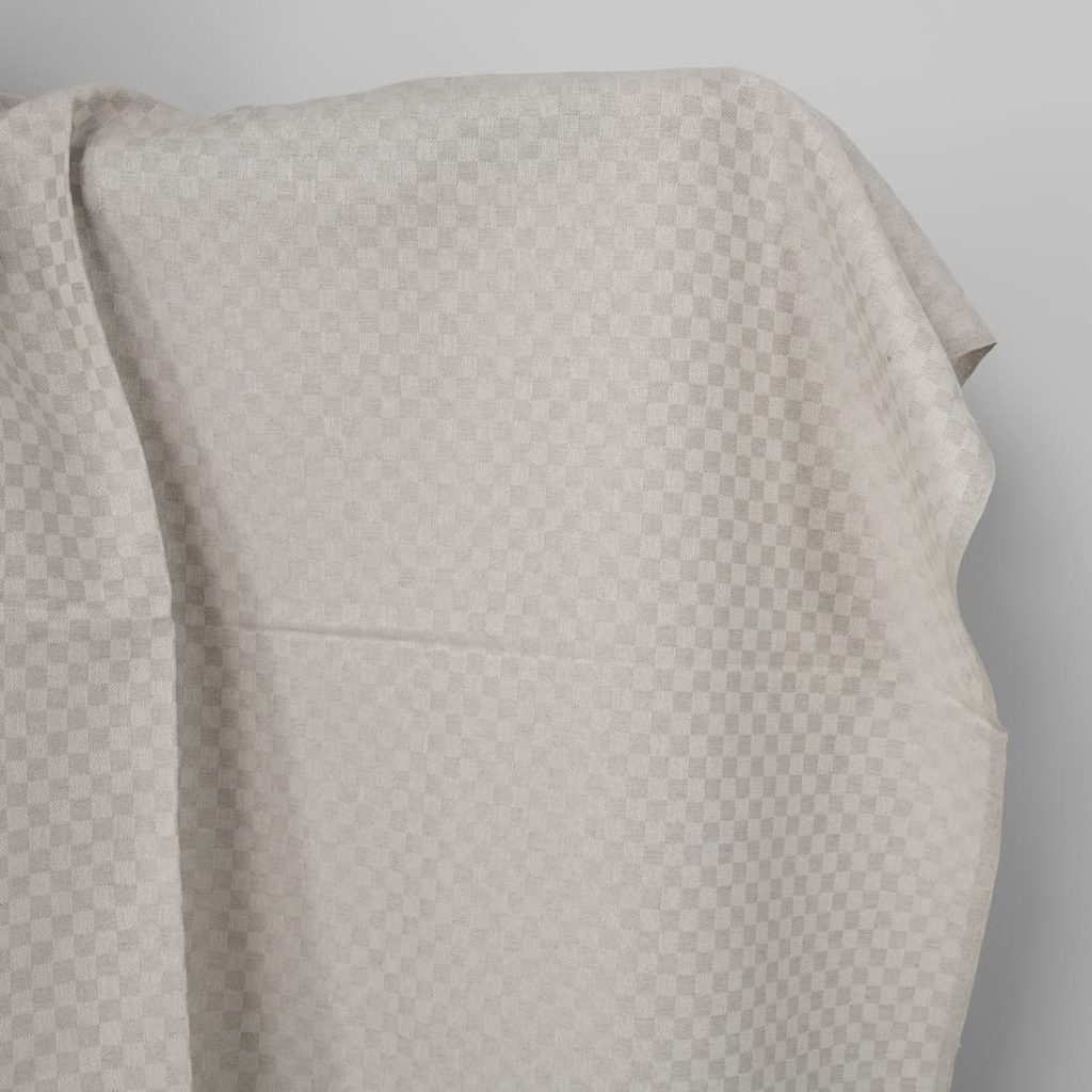Linen cotton fabric white and natural twill checks