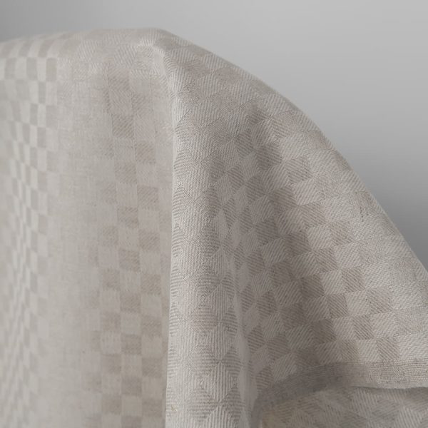Linen cotton fabric white and natural twill checks product photo