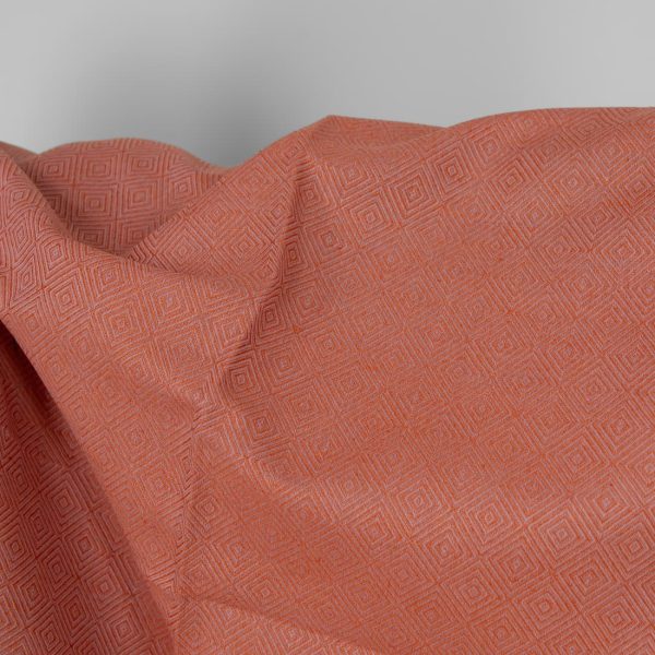 Linen cotton fabric orange and lilac diamond pattern, 150cm