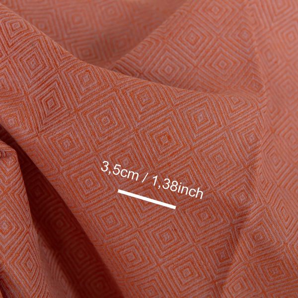 Linen cotton fabric orange and lilac diamond pattern, with measurements