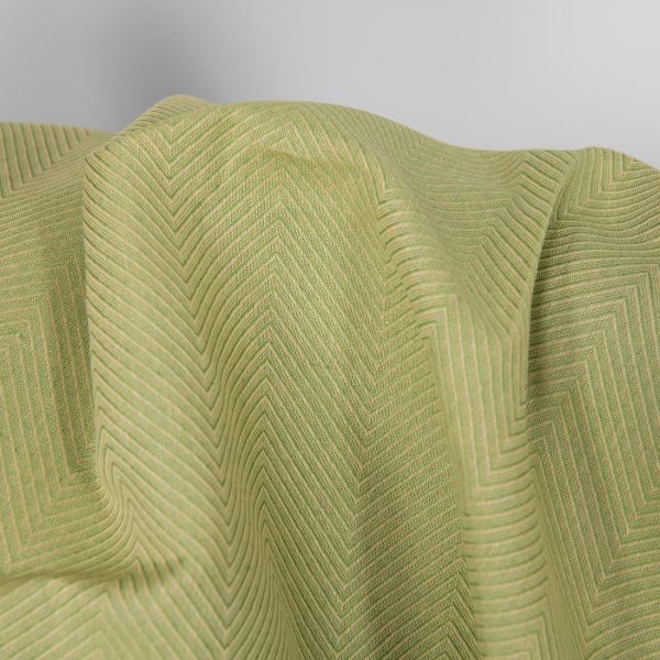 Linen cotton fabric green and yellow herringbone, 150cm