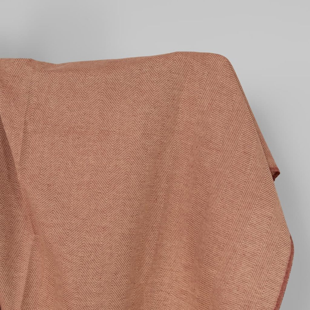 Linen cotton fabric brown and yellow herringbone