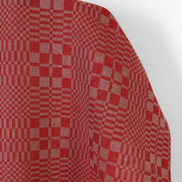 リネンコットン生地 赤とベージュ ツイルチェック - 画像 (2)