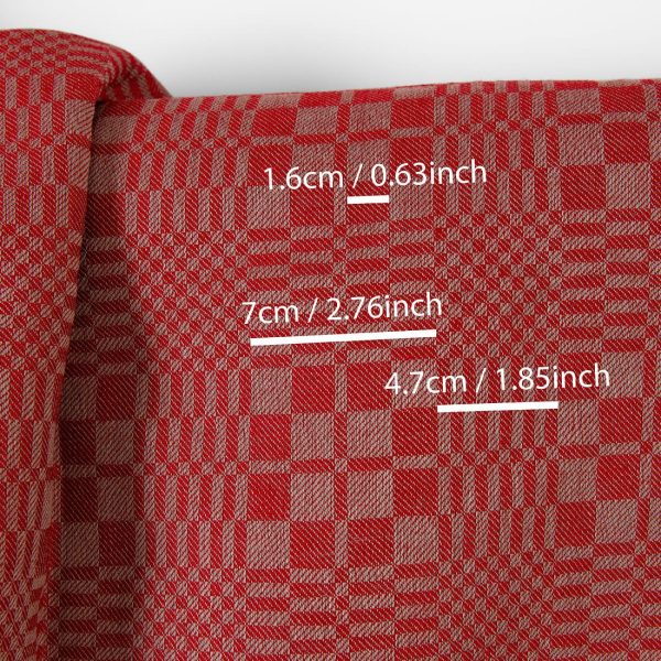 リネンコットン生地 赤とベージュ ツイルチェック - 画像 (4)