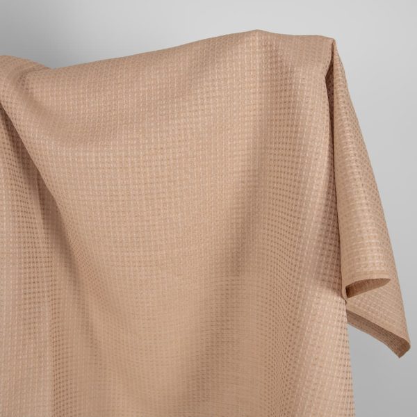 Linen cotton fabric light brown waffle