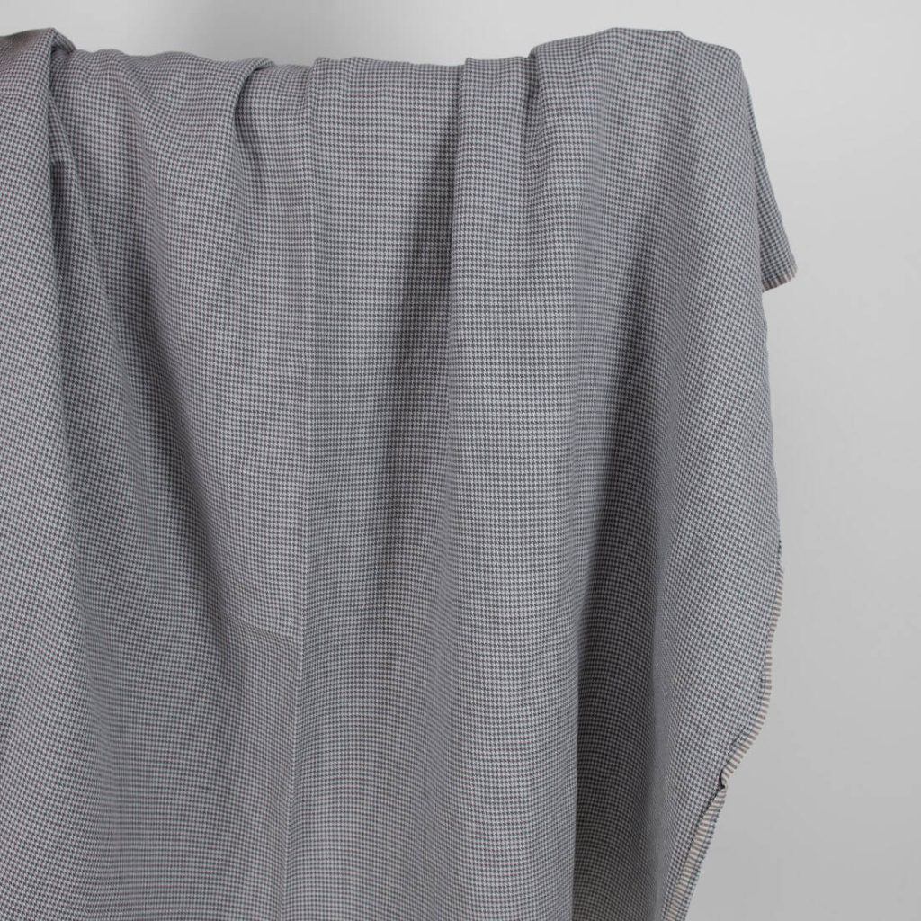 Washed linen cotton fabric grey houndstooth pattern