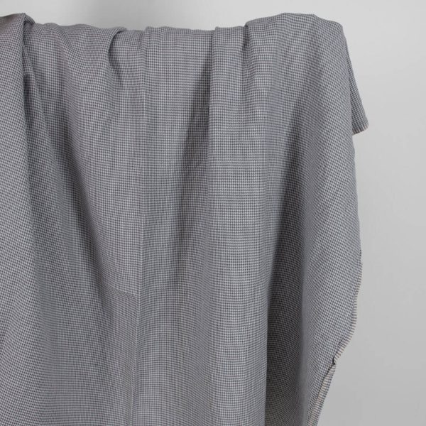 Washed linen cotton fabric grey houndstooth pattern