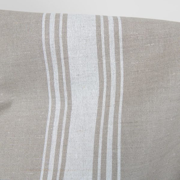 linen cotton fabric in stripes white natural, plain weave