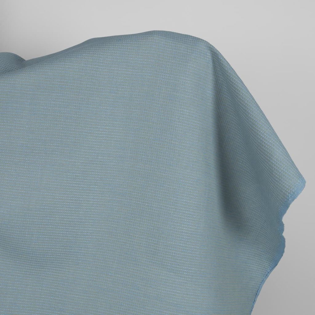 Linen cotton fabric light blue and green waffle