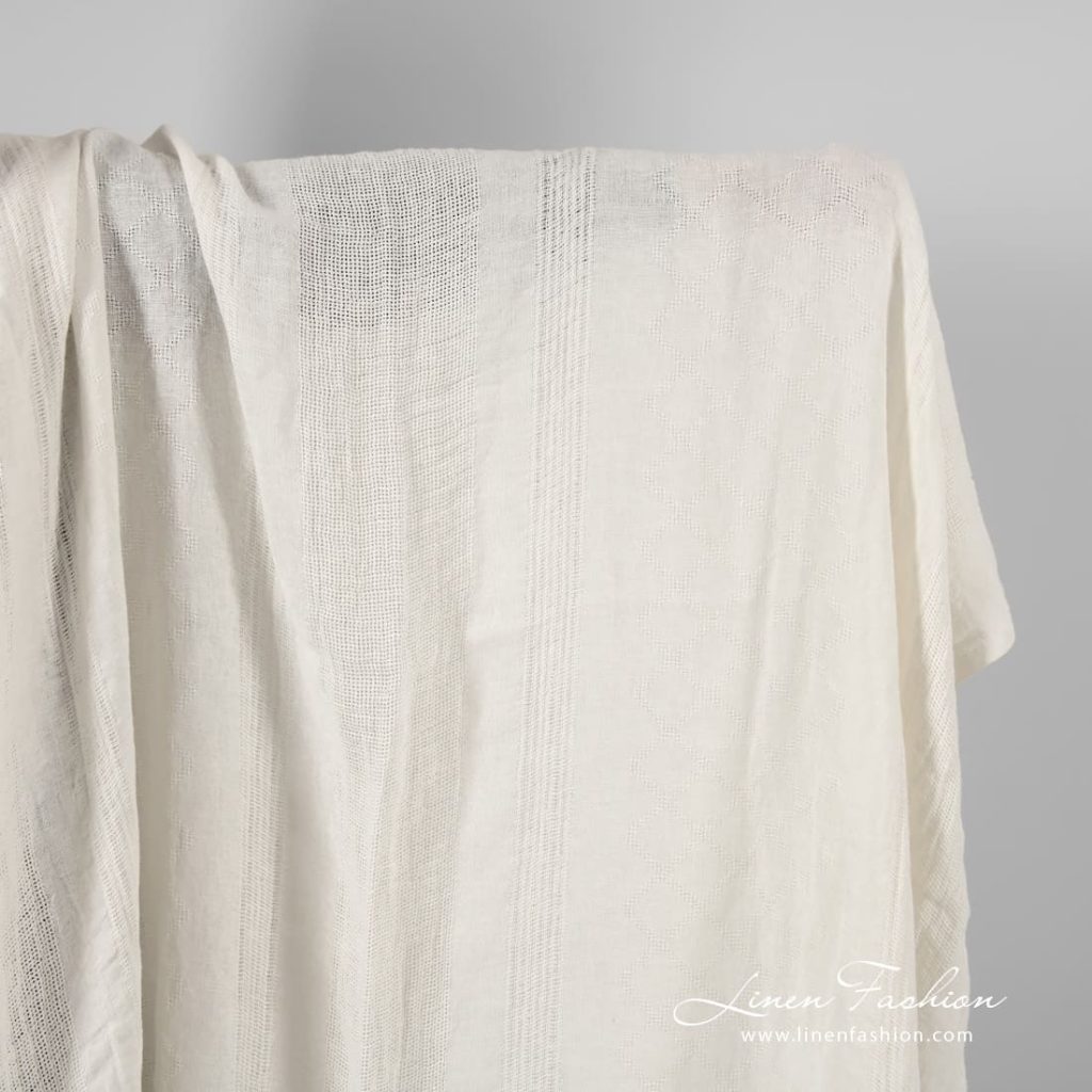 White linen fabric in rare stripes