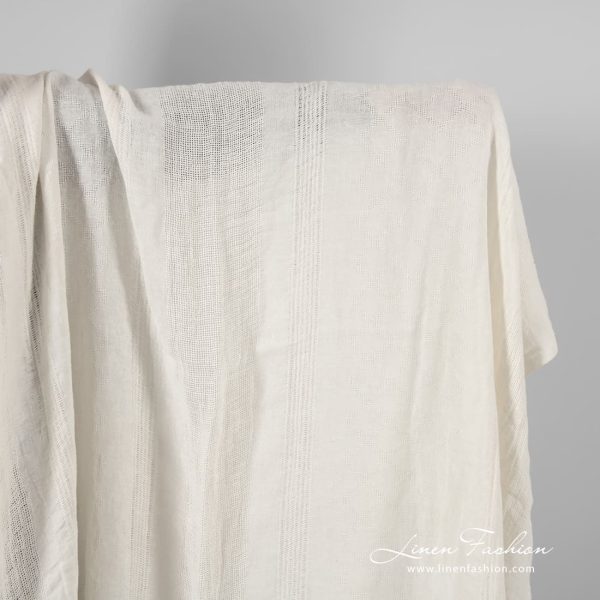 White linen fabric in rare stripes
