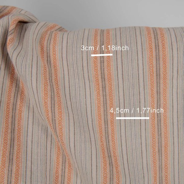 Washed linen cotton in brown patterned stripes with measurements