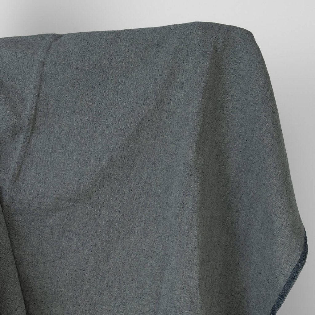 Washed linen cotton fabric green dark blue melange