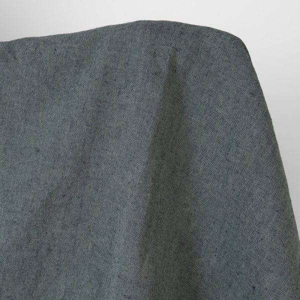 Washed linen cotton fabric green dark blue melange, plain weave