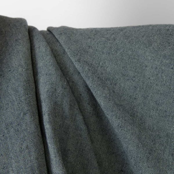 Washed linen cotton fabric green dark blue melange, specially washed