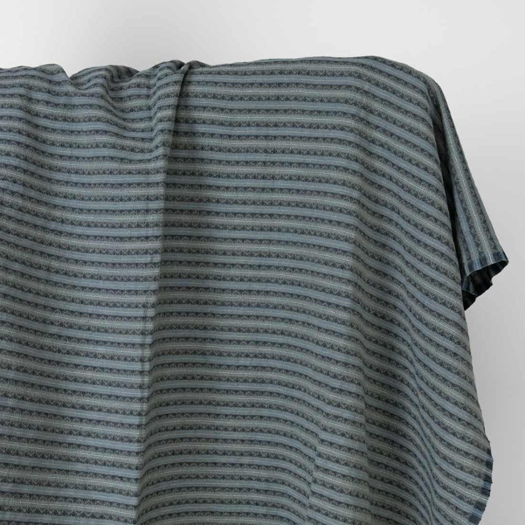 Washed linen cotton fabric blue and green patterned stripes