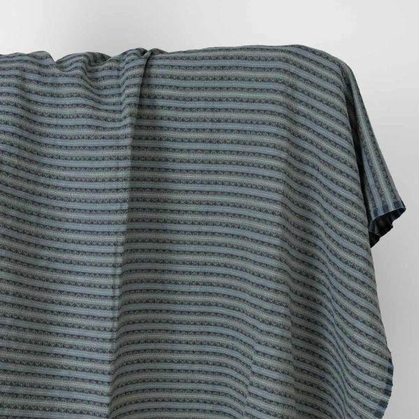 Washed linen cotton fabric blue and green patterned stripes