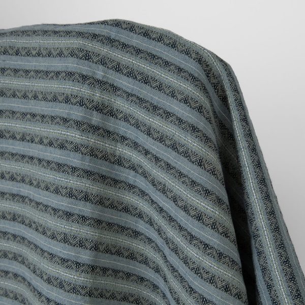 Washed linen cotton fabric blue and green patterned stripes, specially washed