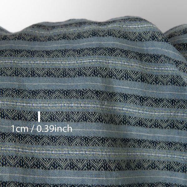 Washed linen cotton fabric blue and green patterned stripes, with measurements