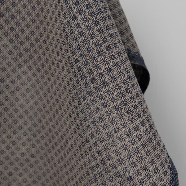Linen cotton fabric blue and beige diamond pattern texture