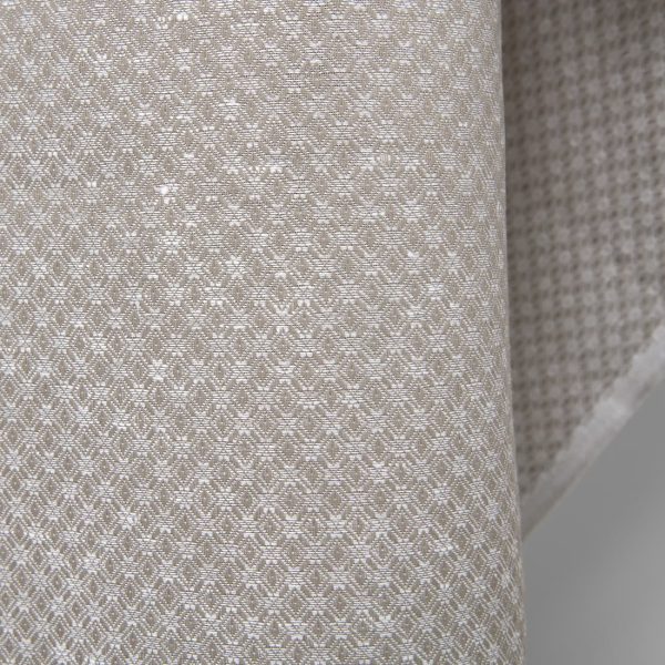 Linen cotton fabric dark beige and white diamond pattern