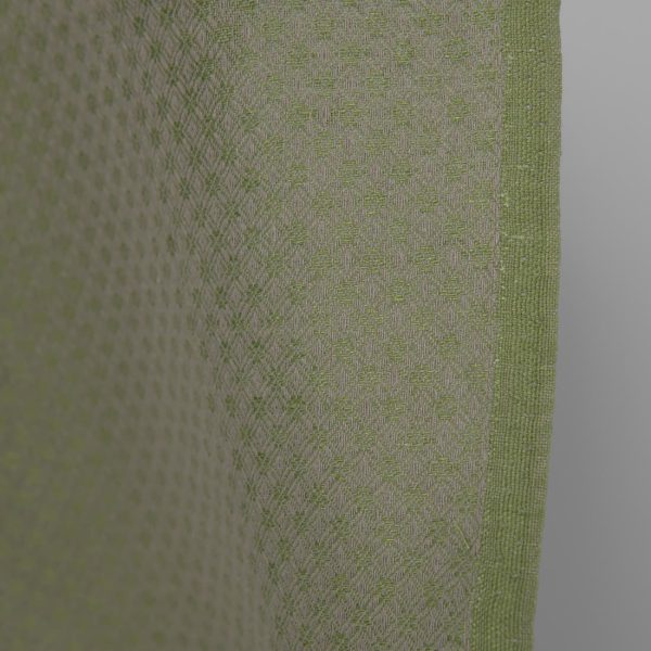 Linen cotton fabric green and beige diamond pattern edge