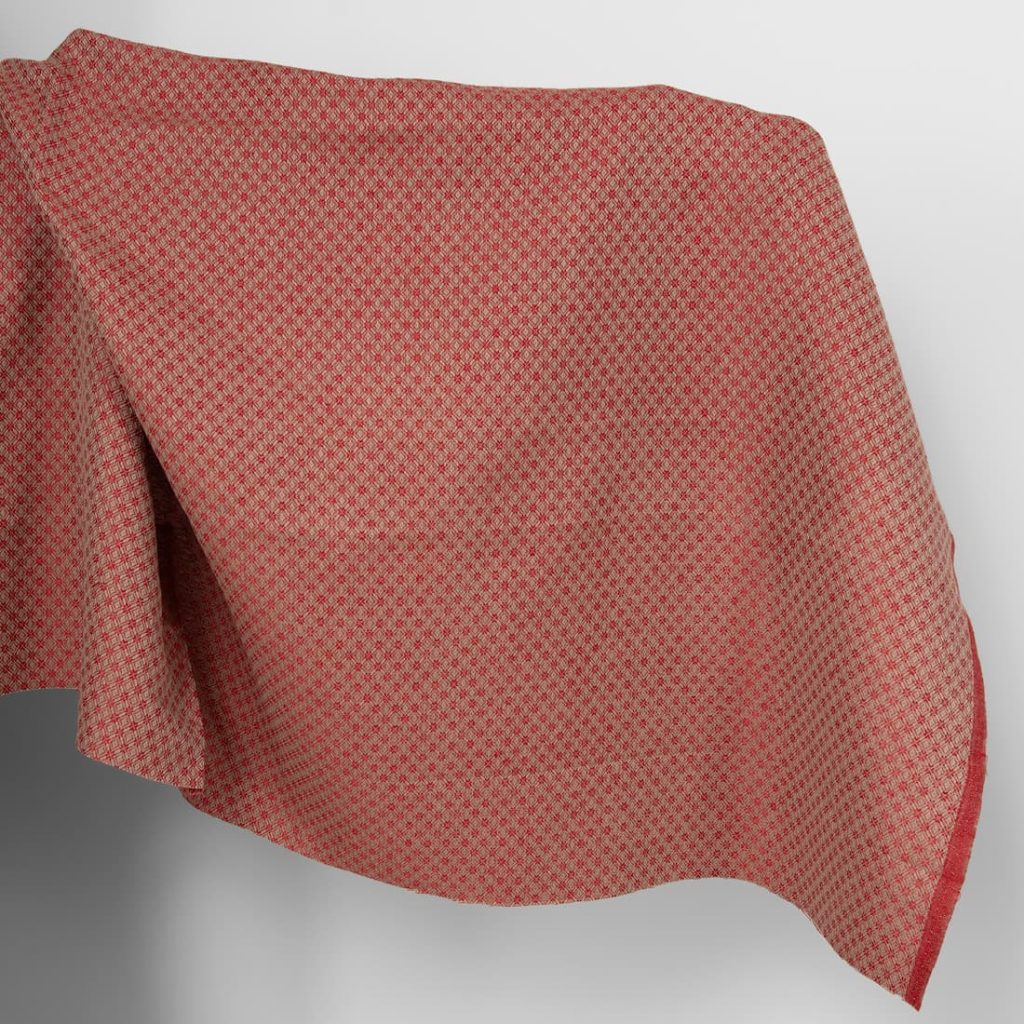 Linen cotton fabric red and beige diamond pattern