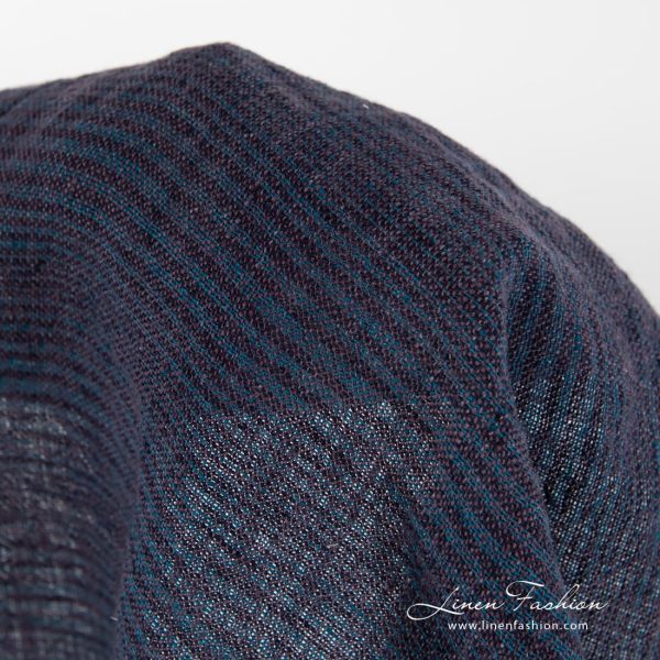 100% linen purple linen in stripes.