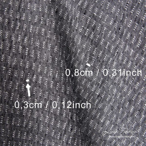 Washed linen fabric, black backround with white ticks, measurements