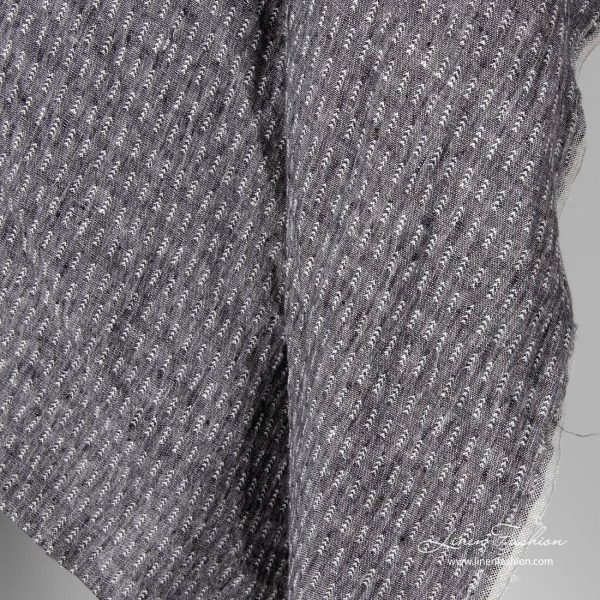 Patterned linen fabric in black white mix, washed