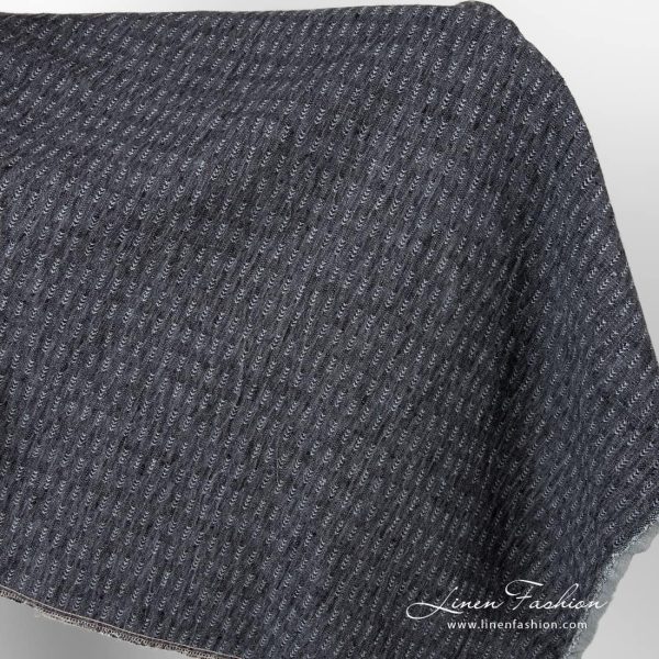 Black grey patterned fabric, washed linen