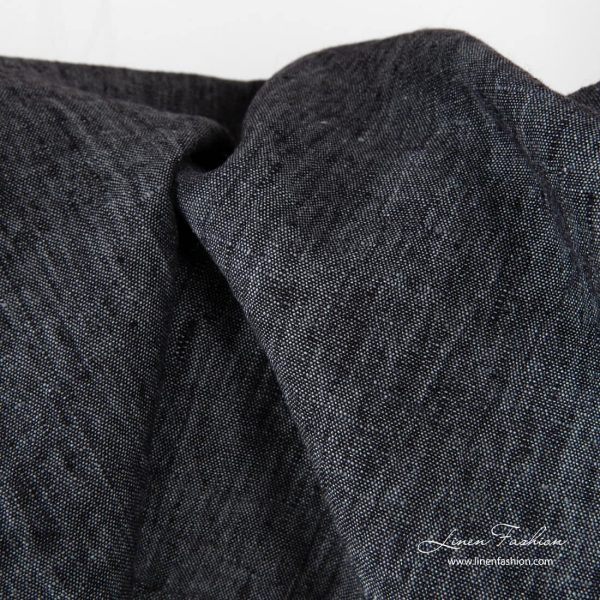 Washed linen fabric in black grey mix