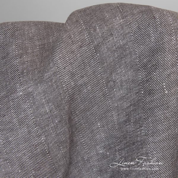 Herringbone linen fabric in grey.
