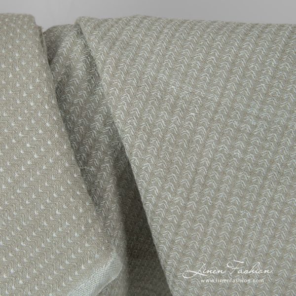 Linen cotton patterned fabric in greenish grey, washed
