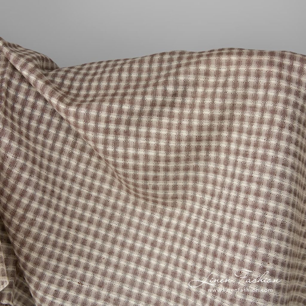 Yellowish brown openwork linen blend fabric
