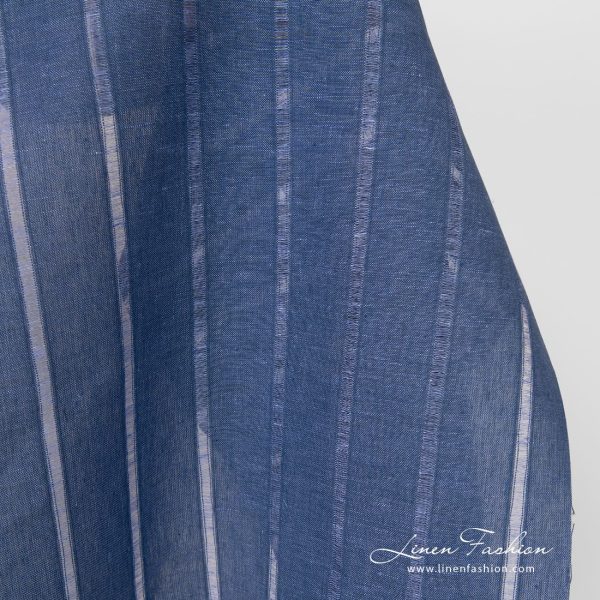 Blue linen cotton fabric in stripes