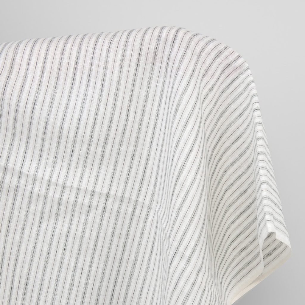 Off-white linen fabric, grey stripes