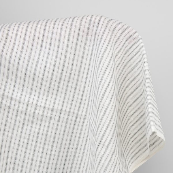 Off-white linen fabric, grey stripes
