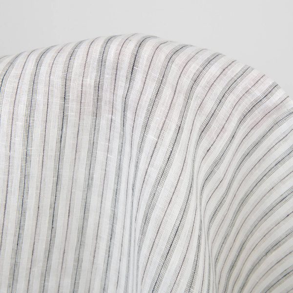 Off-white linen fabric, grey stripes, pure linen