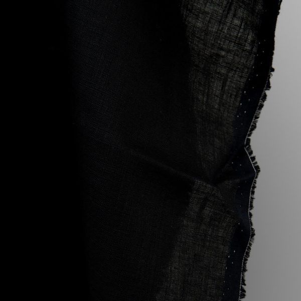 Black linen fabric, plain weave