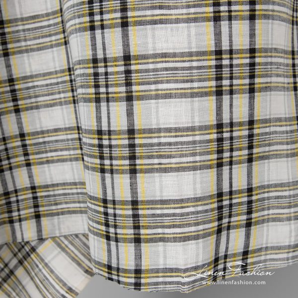 100% linen fabric in black yellow checks.