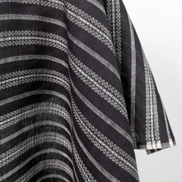 Linen fabric black with white patterned stripes edge